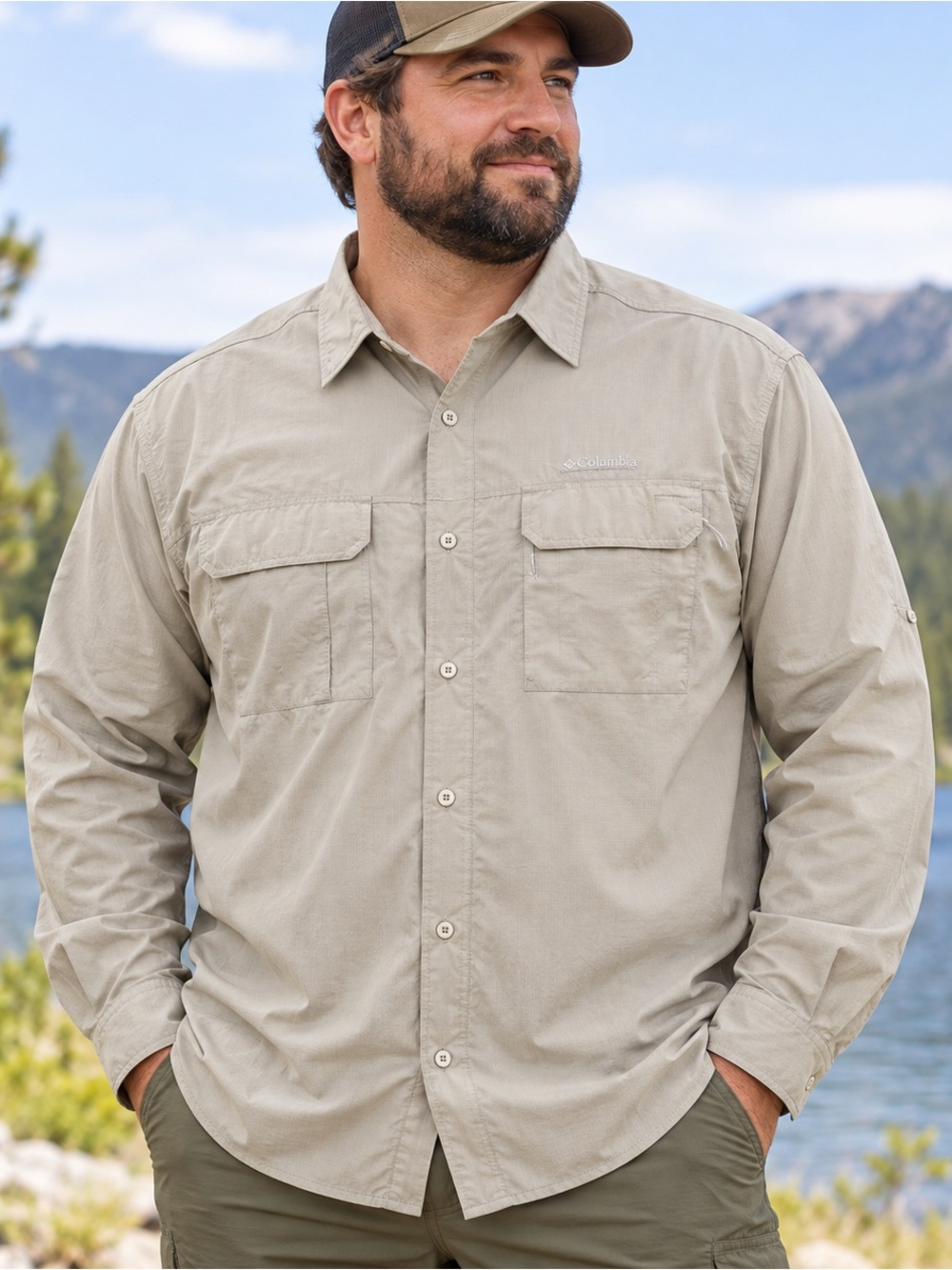 Columbia Titanium Shirt Men XL Button Up Long Sleeve Hiking Fishing Vented Brow